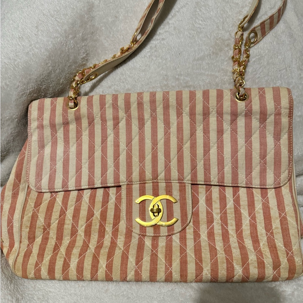 chanel maxi striped flap bag